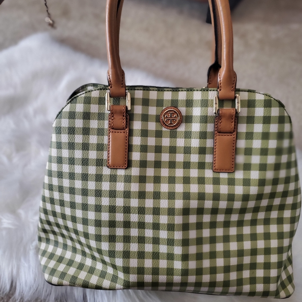 Tory NWOT Tory Burch Kerrington Gingham Dome Satchel - Picture 4 of 16